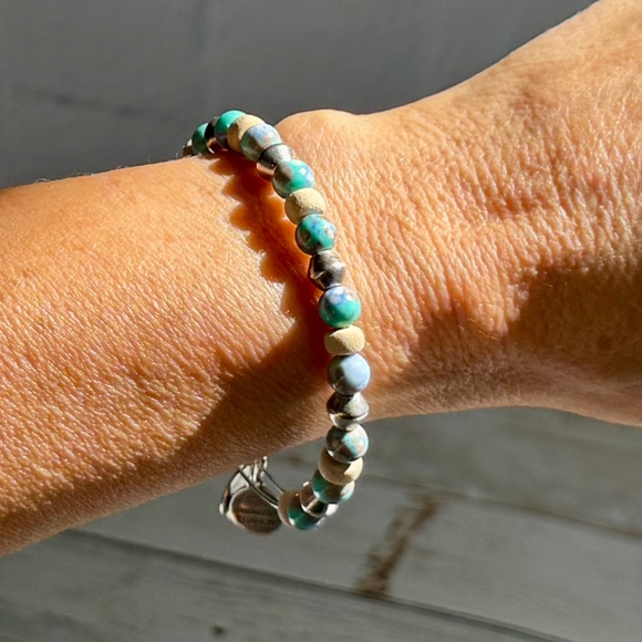 Alex and Ani Aqua and Silver Expandable Bangle Bracelet - Picture 1 of 6